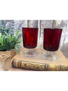 Luminarc Arcoroc Cavalier Ruby Red Cordial Juice Glasses Vintage 4" Set of Two